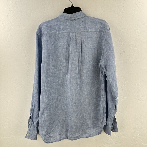 Lucky Brand Button Up Shirt Chambray‎ Linen M Blue California Fit Long Sleeve - Picture 10 of 11